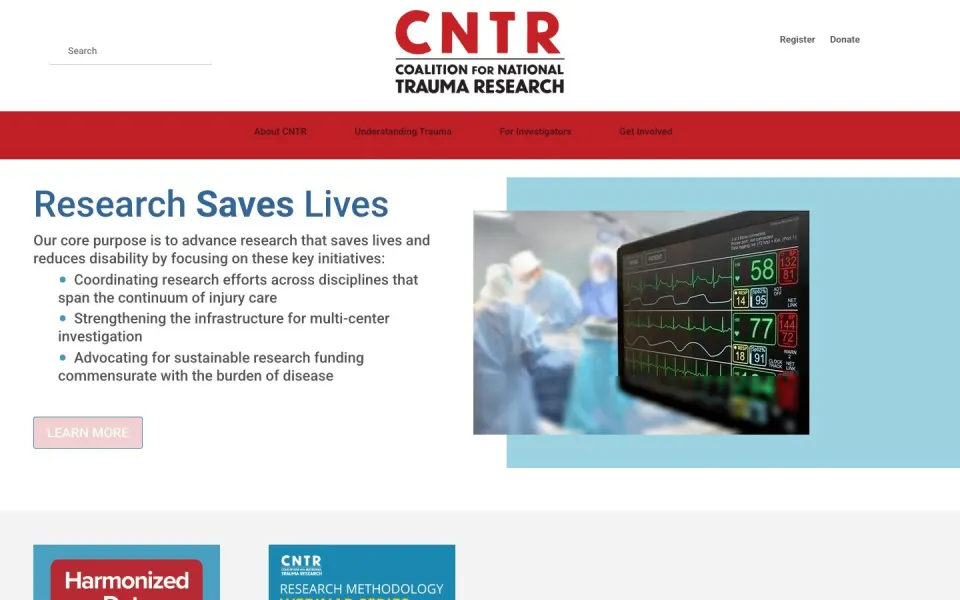 Desktop view of the National Trauma Institute website captured July 30, 2026